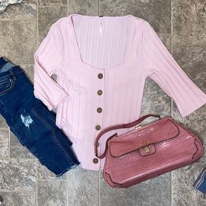 Free People Bubble Gum Pink Ribbed Short Slleeve